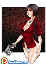 1girls ada_wong ada_wong_(ty_brenneman) asian female female_only firearm grappling_hook gun handgun harness holster jago_dibuja resident_evil resident_evil_6 solo topwear weapon yellow_eyes