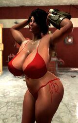 3d big_breasts bikini black_hair breasts chubby cleavage fallout fallout_4 female huge_breasts human liza pip-boy posing short_hair sole_survivor thick thick_thighs wide_hips