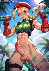 ai_generated anal blonde_hair bulge_through_clothing cammy_white futa_only futanari rickette street_fighter tentacle toned