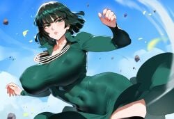 1girls ai_generated big_breasts blush breasts_bigger_than_head clothed clothing color dress female female_focus female_only fubuki_(one-punch_man) green_eyes green_hair henrik_n hi_res jewelry large_breasts light-skinned_female light_skin looking_at_viewer nipples_visible_through_clothing one-punch_man short_hair solo solo_female tagme thiccwithaq_(ai_style) thick_thighs