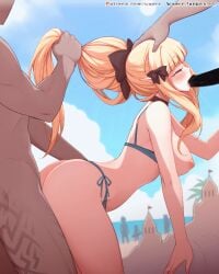 1girls 2boys animated ass beach beach_sex bikini blonde_hair bouncing_breasts breasts breasts_out closed_eyes clothed_female clothed_female_nude_male clothed_penetration clothed_sex cygames elf_ears elf_female female gif hair_grab head_grab heavenly_ass leaning_forward medium_breasts penis penis_licking princess_connect! princess_connect!_re:dive saren_(princess_connect!) saren_(summer)_(princess_connect!) sex spitroast thighs threesome vaginal vaginal_penetration vaginal_sex waero