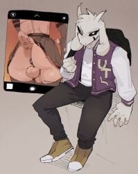 anal anal_sex anthro asriel_dreemurr asriel_dreemurr_(god_form) ass backpack backsack balls black_eyes boss_monster_(undertale) bottomwear bovid buttplug buttplug_in_ass buttplug_insertion caprine clothed clothing crossdressing floppy_ears footwear fully_clothed genitals goat goonie-san hi_res horn jacket legwear letterman_jacket long_ears male male_only mammal object_in_ass pants penetration plug_(sex_toy) plug_insertion ruined_reputation sex_toy sex_toy_in_ass sex_toy_insertion shoes short_tail sitting skirt solo tail thigh_highs topwear undertale undertale_(series)