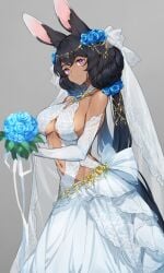 big_breasts breasts cleavage dragalinuka female huge_breasts thick_thighs wedding_dress wide_hips