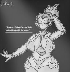 1female 1girls animatronic ass ballora ballora_(fnafsl) big_breasts big_butt big_hips breasts breasts_out closed_eyes closed_mouth dark_background female female_focus female_only five_nights_at_freddy's five_nights_at_freddy's:_sister_location fnaf fnaf_sister_location fnafsl graceful heart hips nipple_bulge nipples nipples_visible_through_clothing pose raigilr_(artist) robot robot_girl robot_humanoid robotic robotic_arm robotic_body robotic_legs solo solo_female