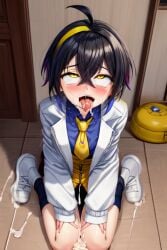 ahe_gao ahe_gao ai_generated blush cross-eyed cum cute cute_face cute_male drooling kieran_(pokemon) multicolored_hair pokemon pokemon_sv pokemon_trainer saliva yellow_eyes