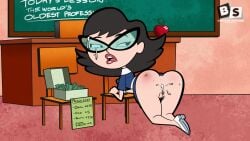 1girl anus ass black_hair blargsnarf butt cat_eye_glasses cum_in_ass eleanor_butterbean female female_only glasses nopan prostitution red_lips teacher the_grim_adventures_of_billy_and_mandy vagina