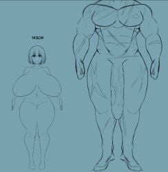 flaccid larger_male marianatrencher muscular_male penis_to_the_knees short_female size_difference sketch