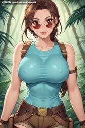 ai_generated aindroidparanoid ass big_ass big_breasts breasts brown_eyes brown_hair busty covered_nipples curvy fat_ass female female_only forest glasses hips huge_breasts lara_croft large_ass large_breasts large_butt looking_over_eyewear looking_over_sunglasses massive_breasts mature mature_female narrow_waist nipples outdoors stable_diffusion sunglasses tank_top tinted_eyewear tomb_raider voluptuous waist wide_hips