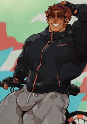 balls bara bicycle big_balls big_muscles big_penis bike bulge clothing flaccid fully_clothed male male_only marototori muscles muscular penis solo solo_male