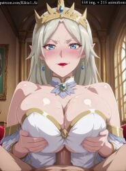 ai_generated animated blue_eyes blush crown cum cum_on_breasts elf elf_ears elf_female eyelashes jiggling_breasts kikia1 large_breasts lif lipstick looking_at_viewer makeup mature_female mugen_gacha my_gift_lvl9999_unlimited_gacha no_sound paizuri penis_between_breasts queen_lif red_lipstick round_breasts short_playtime shorter_than_10_seconds shorter_than_30_seconds skinny slender_waist smile straight tagme tagme_(character) tagme_(series) tiara upper_body video white_hair