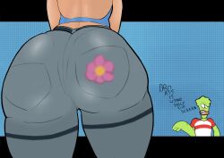 ass_focus big_ass bitbeloved butterfly_(planetronika) character_in_background clothed_female dialog dotted_background freestyle_(planetronika) jeans planetronika tagme