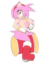 1girls amy_rose anthro big_breasts eyelashes female female_only footwear furry gloves green_eyes hammer handwear holding_breast looking_at_viewer mostly_nude piko_piko_hammer pink_hair plantpenetrator sega shoes sitting socks sonic_(series) video_games