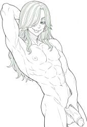 1boy 1male ai_generated bara big_penis bottom_pov civitai enticing gay gay_male illustrious_(stable_diffusion) implied_sex male male_focus male_only male_prey nude queer stable_diffusion sweat sweating tied_up tokyo_revengers yaoi black_and_white showing_off jerking jerkingoff one_arm_up arms_behind_head smirking_at_viewer smirking smirk tongue_out kojiro_hishi