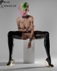 1female 1girl 1girls 3d 3d_(artwork) anal_plug black_nail_polish black_nails blender bracelet bracelets brn0 brown_eyes buttplug choker cyberpunk_2077 glowing_earrings green_hair heels judy_alvarez latina latina_female light-skinned_female light_skin model_pose modeling nipple_piercing painted_fingernails painted_nails photoshoot pink_hair self_upload shaved_side short_hair solo solo_female solo_focus spiked_bracelet spiked_choker tagme tattoo tattoo_on_arm tattoo_on_belly tattoo_on_breast tattoo_on_chest tattoo_on_legs tattooed_arm tattoos tattoos_everywhere thighhighs triangle_earrings two-tone_hair watermark