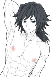 1boy 1male ai_generated bara big_penis bottom_pov civitai enticing gay gay_male illustrious_(stable_diffusion) implied_sex male male_focus male_only male_prey nude queer stable_diffusion sweat sweating tied_up yaoi black_and_white showing_off jerking jerkingoff one_arm_up arms_behind_head smirking_at_viewer smirking smirk tongue_out kimetsu_no_yaiba demon_slayer tomioka_giyuu giyu_tomioka