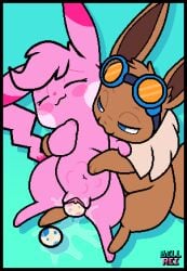 bell_the_eevee birth bite blue_eyes blush bodily_fluids brown_body brown_fur bteevee digital_media_(artwork) duo eevee egg egg_bulge egg_laying eyewear father female feral fur genital_fluids genitals goggles head_tuft holidays low_res lowres male male/female mother mother's_day neck neck_bite neck_tuft nintendo parent pikachu pink_body pink_fur pink_hair pink_nose pixel_art pokemon pokemon_(species) pregnant reimachu smug stomach_bulge tuft uwu vaginal_fluids vulva