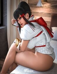 tekken tekken_7 bandai_namco namco kazumi_mishima black_hair asian asian_female bottomless bed bedroom sex sexy hot 3d 3d_(artwork) blender amyfukuda