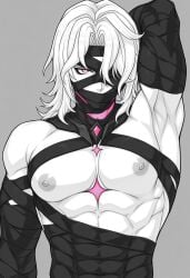 1boy 1male ai_generated bara big_penis bottom_pov civitai enticing gay gay_male illustrious_(stable_diffusion) implied_sex male male_focus male_only male_prey nude queer stable_diffusion sweat sweating tied_up yaoi black_and_white showing_off jerking jerkingoff one_arm_up arms_behind_head smirking_at_viewer smirking smirk tongue_out genshin_impact rerir_(genshin_impact)