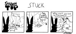 2boys anthro ass back_view butt canine comic dialogue english_text forest fur furry gay inviting male male/male male_only muscular muscular_male nude outside penis presenting presenting_ass presenting_butt rabbit sad small_on_top spedumon teasing text wolf