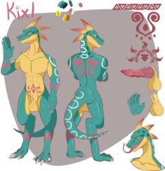 1anthro 1boy 2017 4_toes anthro anthro_only arm_markings back_markings big_balls claws digitigrade erection fingers forked_tongue genital_slit green_scales grin horn kixl_(character) knot leg_markings lizalfos lizard long_tail male_only markings mias-mao_(artist) model_sheet nintendo nude original_character penis pink_penis reptile ridged_penis scales scalie skyward_sword slit smile solo standing stomach_markings story story_in_description tattoo teeth testicles the_legend_of_zelda toes tongue video_games yellow_eyes yellow_scales