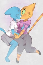 2026 2:3 2girls 3_toes 4_fingers anthro anthro_on_anthro arms_bent barefoot bent_leg bent_legs big_breasts big_ears big_eyes big_nipples biped black_clothing black_eyebrows black_footwear black_markings black_shoes blue_body blue_ears blue_fur blue_tail blush blush_lines blushing_profusely bottomwear breast_size_difference breasts button_(fastener) cartoon_network clothed clothed_anthro clothed_female clothing collarbone collared_shirt crossover curved_eyebrows cutegraphite dark_markings digital_drawing_(artwork) digital_media_(artwork) domestic_cat duo emanata erect_nipples erect_tail extended_arm eyebrows eyelashes eyes_closed facial_markings feet felid feline felis female female/female female_only fingers flash_emanata flats_(shoes) footwear fran_(litterbox_comics) fully_clothed fully_clothed_anthro fully_clothed_female fur glistening glistening_body glistening_bottomwear glistening_clothing glistening_eyes glistening_face glistening_fur glistening_knee glistening_leg glistening_pants glistening_skirt green_eyes green_sclera grey_background grey_bottomwear grey_clothing grey_pants grey_skirt hand_in_pants hand_under_clothing head_markings hi_res holding_breast huge_nipples humanoid_hands intraspecies iris leaning leaning_forward lesbian light_blush light_body light_fur light_markings litterbox_comics long_eyelashes long_tail looking_at_another looking_at_partner making_out mammal markings mature mature_anthro mature_female mature_woman medium_breasts milf muzzle_(marking) nicole_watterson nipple_outline nipples orange_body orange_ears orange_fur orange_markings orange_stripes outline pants pattern_background pattern_clothing pattern_shirt pattern_t-shirt pattern_topwear pink_nose plantigrade pointy_ears prick_ears purple_clothing purple_shirt purple_t-shirt purple_topwear red_blush shirt shoes short_sleeves simple_background sitting skirt snout striped_background striped_body striped_clothing striped_face striped_fur striped_legs striped_markings striped_shirt striped_t-shirt striped_tail striped_topwear stripes surprised t-shirt tabby_cat tail tail_markings textured_background the_amazing_world_of_gumball thick_eyebrows thick_thighs toes topwear webcomic whisker_markings white_clothing white_markings white_outline white_shirt white_topwear wide_eyed yuri