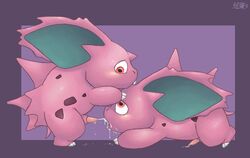 2boys claws cum cum_in_mouth cum_inside duo erection fellatio feral feral_on_feral gay horn male male_only nidoran nidoran♂ nintendo oral penis pink_penis pokémon_(species) pokemon purple_body red_eyes sex unknown_artist video_games