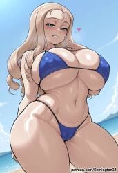 1girls ai_generated ass beach big_ass big_breasts bikini bimbo blonde_hair blue_bikini blue_eyes blush breasts_bigger_than_head cameltoe contrapposto curvaceous_female curvaceous_figure curvy curvy_body erect_nipples_under_clothes fat_ass female female_focus flirting flirting_with_viewer from_below gigantic_ass gigantic_breasts gigantic_butt gigantic_thighs girls_und_panzer horny hot_day huge_breasts inviting_to_sex large_ass large_breasts long_hair looking_at_viewer marie_(girls_und_panzer) mature_female medium_hair milf mommy ocean outdoors palms posing presenting presenting_self remington34 schoolgirl seductive_look smile tan_lines thicc_thighs wet wet_body wet_hair wide_hips