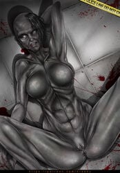 1girls anus bald black_hair blood female floor grey_skin horror killing_floor killing_floor_2 krabby_(artist) monster_girl patreon patreon_reward police_line pussy_juice stalker stalker_(kf) teeth undead vagina white_eyes zombie zombie_girl