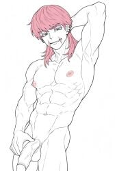1boy 1male ai_generated bara big_penis bottom_pov civitai enticing gay gay_male illustrious_(stable_diffusion) implied_sex male male_focus male_only male_prey nude queer stable_diffusion sweat sweating tied_up tokyo_revengers yaoi black_and_white showing_off jerking jerkingoff one_arm_up arms_behind_head smirking_at_viewer smirking smirk tongue_out sanzu_haruchiyo