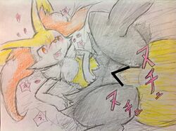 animal_ears artist_request bar_censor blush braixen censored disembodied_penis drawn eiroru erection fangs female fox_ears fox_tail from_above furry highres looking_down lying motion_lines no_humans on_back open_mouth paws penis pokémon_(species) pokemon pokemon_(species) pokemon_xy pussy pussy_juice sex simple_background smile solo speech_bubble spread_legs straight sweat tail tears teeth text traditional_media translation_request vaginal_penetration white_background