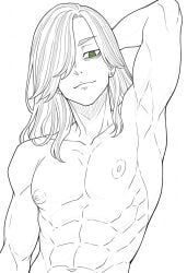 1boy 1male ai_generated bara big_penis bottom_pov civitai enticing gay gay_male illustrious_(stable_diffusion) implied_sex male male_focus male_only male_prey nude queer stable_diffusion sweat sweating tied_up tokyo_revengers yaoi black_and_white showing_off jerking jerkingoff one_arm_up arms_behind_head smirking_at_viewer smirking smirk tongue_out kojiro_hishi