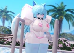 1girls 3d 3d_(artwork) 3d_model anthro areola_slip areolae ass belly_button big_breasts bikini breasts collar female female_only kisarazu_senh60 outdoors pool roblox robloxian stomach tagme thick_thighs thigh_highs thighhighs thighs twitter