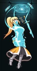 1girls armor blonde_hair bondage bound bound_arms bound_legs female female_only femsub gag gagged heart-shaped_pupils lock_symbol magic png sword tape weapon wossarem
