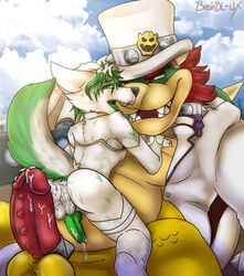 after_sex animal_genitalia animal_penis anthro anthro_on_anthro anus ass balls bashbl-ux big_balls big_dom_small_sub big_penis bottomless bowser canine canine_penis classy cloud cock_ring collar cowgirl_position crossdressing crown cum cum_in_ass cum_inside cum_on_anus cum_on_balls cum_on_penis cum_string dress erection fangs fur furry girly gloves green_eyes hat headgear horn king koopa looking_at_viewer looking_back male mammal mario_(series) messy nintendo on_top open_mouth orgasm outdoors penis presenting presenting_anus presenting_hindquarters red_eyes royalty scalie sex sharp_teeth shell size_difference sky smile spikes spread_legs spreading squint suit super_mario_odyssey teeth thick_penis thighhighs tiara tongue top_hat wedding_dress wolf yaoi yellow_skin