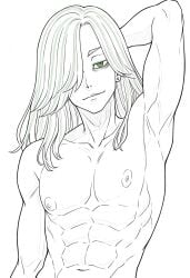 1boy 1male ai_generated bara big_penis bottom_pov civitai enticing gay gay_male illustrious_(stable_diffusion) implied_sex male male_focus male_only male_prey nude queer stable_diffusion sweat sweating tied_up tokyo_revengers yaoi black_and_white showing_off jerking jerkingoff one_arm_up arms_behind_head smirking_at_viewer smirking smirk tongue_out kojiro_hishi