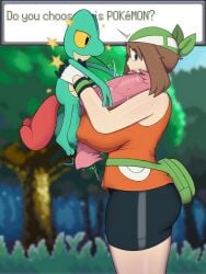 cock_shock confusedsabron diphallia diphallism headband headgear headwear huge_breasts imminent_sex looking_at_penis may_(pokemon) may_(pokemon_emerald) monster_cock month_of_may_(silenttandem) penis_awe pokemon pokemon_(species) pokemon_rse pokephilia shiny_pokemon small_but_hung spats treecko