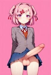 1futa 1futanari absurd_res absurdres ai_generated big_balls big_cock big_dick big_penis blazer blue_skirt blush blushing blushing_futa brown_vest doki_doki_literature_club erect_penis erection futa_only futanari hung hung_futa hung_futanari looking_at_viewer natsuki_(doki_doki_literature_club) novelai penis penis_out pigtails pink_background pink_eyes pink_hair red_ribbon school_uniform schoolgirl schoolgirl_uniform simple_background stable_diffusion veins_on_dick veiny_penis white_shirt