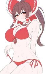 1girls bikini breasts long_hair mikan7f reimu_hakurei swimsuit tagme touhou