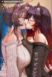 b34sty_0 patreon ai_generated watermark original_character original_characters beasty hair eyes black_hair red_hair long_hair multicolored_hair red_eyes ears animal_ears wolf_ears tail animal_tail wolf_tail black_tail red_tail multicolored_tail breasts boobs tits big_breasts large_breasts big_tits big_titties large_tits large_titties big_boobs big_boobies large_boobs large_boobies mole mole_under_eye fangs kemonomimi blue_hair ponytail cat_ears neko nekomimi blue_eyes cat_tail blue_tail sitting sitting_on_bed breast_squeeze breasts_against_breasts breasts_squeezed_together blush full-face_blush open_mouth tongue tongue_out kiss kissing french_kiss french_kissing saliva drool drooling open_eyes closed_eyes surprised surprised_expression surprised_face sweater black_sweater white_sweater collar black_collar 2girl 2girls yuri lesbian indoors bed bed_room white_bed sheets white_sheets from_side