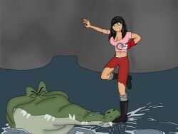 biting_clothes biting_foot black_hair boot captain_hook comeuppance crocodile damsel_in_distress disney_villains embarrassed_underwear_female female_prey foot foot_bite genderswap genderswap_(mtf) hole_in_pants hook hook_hand indecentlasses midriff midriff_baring_shirt mshook panties panties_visible_through_clothing peril peter_pan_(disney) pirate reptile rule_63 socks tick-tock tick_tock tick_tock_crocodile torn_pants torn_shirt villainess vore vore_peril water white_panties