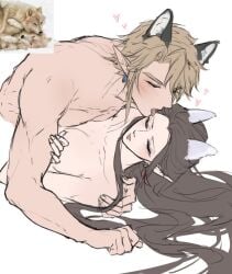 1boy 1girls class_difference completely_nude eyelashes eyes_closed farmer hearts_around_head licking link link_(twilight_princess) lips lipstick male_on_top nintendo princess princess_zelda royalty the_legend_of_zelda twilight_princess wolf_ears zelda_(twilight_princess)