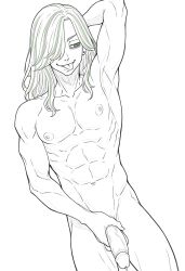 1boy 1male ai_generated bara big_penis bottom_pov civitai enticing gay gay_male illustrious_(stable_diffusion) implied_sex male male_focus male_only male_prey nude queer stable_diffusion sweat sweating tied_up tokyo_revengers yaoi black_and_white showing_off jerking jerkingoff one_arm_up arms_behind_head smirking_at_viewer smirking smirk tongue_out kojiro_hishi