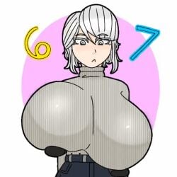 67 67_(meme) acubedpersonoid animated faust_(limbus_company) huge_breasts jiggling_breasts limbus_company project_moon