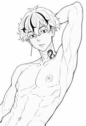1boy 1male ai_generated bara big_penis bottom_pov civitai enticing gay gay_male illustrious_(stable_diffusion) implied_sex male male_focus male_only male_prey nude queer stable_diffusion sweat sweating tied_up tokyo_revengers yaoi black_and_white showing_off jerking jerkingoff one_arm_up arms_behind_head smirking_at_viewer smirking smirk tongue_out ryusei_satou