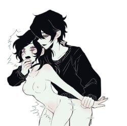 1boy 1girls 2d andrew_graves arm_behind_back ashley_graves bent_over black_hair blush breasts brother_and_sister choker family_breeding female from_behind green_eyes hand_on_chin holding_arm incest male maledom nude passport_herb pink_eyes questionable_consent rape ruined_makeup runny_makeup sex siblings size_difference the_coffin_of_andy_and_leyley