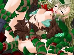 1girl 2000s_(style) aqua_bra blonde_hair blue_bra blush bow bra braid breasts censored closed_eyes clothing_aside cocono_aqua game_asset green_bra green_panties lace lace-trimmed_bra lace_trim lingerie long_hair mahou_senshi_(series) mahou_senshi_sweet_knights_2 medium_breasts mosaic_censoring nipples non-web_source official_art open_bra open_mouth panties panties_aside pussy rape saitou_natsuki school_uniform screaming self-datamine shirt skirt socks solo solo_focus spread_legs tentacle_sex tentacles torn_clothes twin_braids underwear vaginal variant_set visual_novel_cg