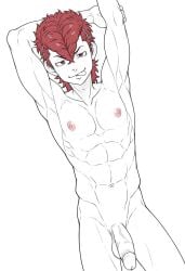 1boy 1male ai_generated bara big_penis bottom_pov civitai enticing gay gay_male illustrious_(stable_diffusion) implied_sex male male_focus male_only male_prey nude queer stable_diffusion sweat sweating tied_up tokyo_revengers yaoi black_and_white showing_off jerking jerkingoff one_arm_up arms_behind_head smirking_at_viewer smirking smirk tongue_out atsushi_sendo