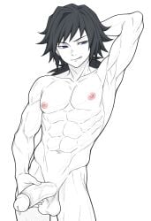 1boy 1male ai_generated bara big_penis bottom_pov civitai enticing gay gay_male illustrious_(stable_diffusion) implied_sex male male_focus male_only male_prey nude queer stable_diffusion sweat sweating tied_up yaoi black_and_white showing_off jerking jerkingoff one_arm_up arms_behind_head smirking_at_viewer smirking smirk tongue_out kimetsu_no_yaiba demon_slayer tomioka_giyuu giyu_tomioka