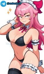 ai_generated background bikini brawl_stars maid melodie_(brawl_stars) nipples pink_hair tagme white_background