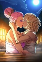 age_difference ai_generated big_mom_(prime) charlotte_linlin crossover female hot_spring kissing male manjiro_sano mikey_(tokyo_revengers) novelai one_piece pink_hair sano_manjiro tokyo_revengers